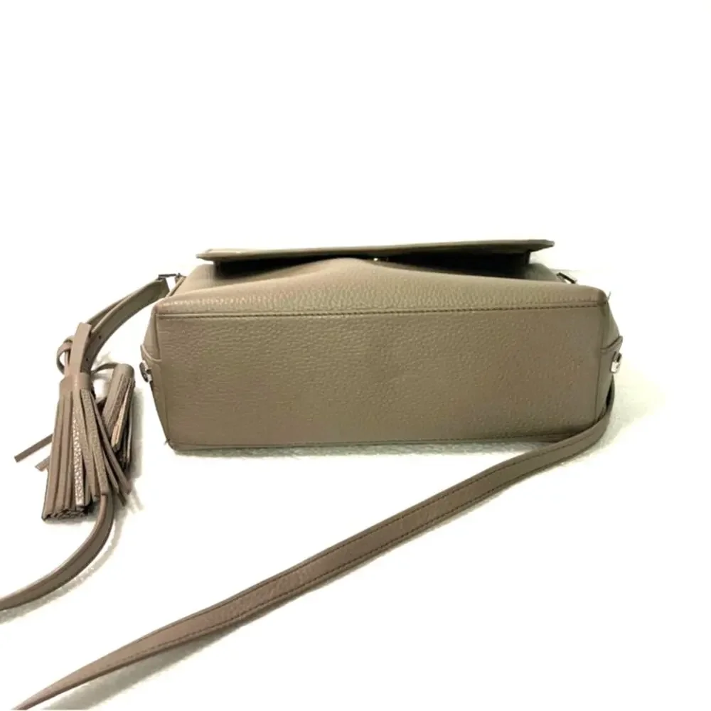 Tory Burch Thea Messenger Cross Body Bag French Gray Pebbled Leather w/Tassels